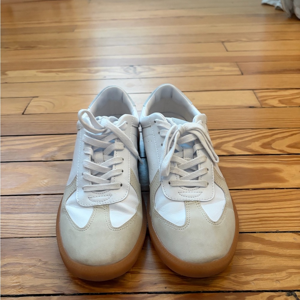 Classic White and Tan women’s Sneakers